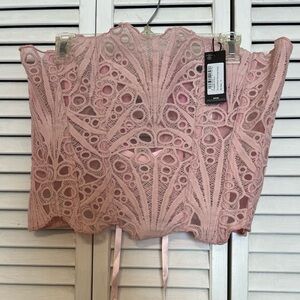 NWT Pretty Little Thing Textured Sheer Floral Lace Corset Pale Rose Sz 12